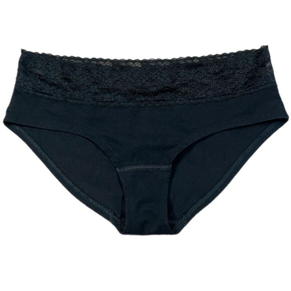 Victorias Secret Cotton Low Rise Lace waist Hiphugger Panty black Medium - Picture 2 of 3